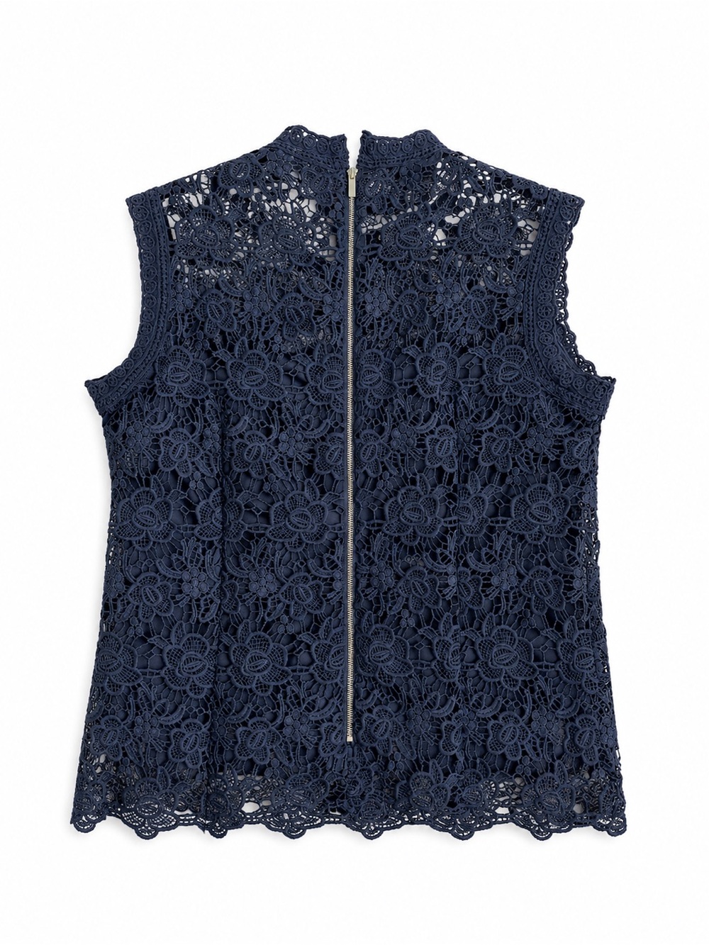 Nanette Lepore Navy Lace Mock Neck Sleeveless Blouse Top Floral Crochet Size M - Picture 3 of 6